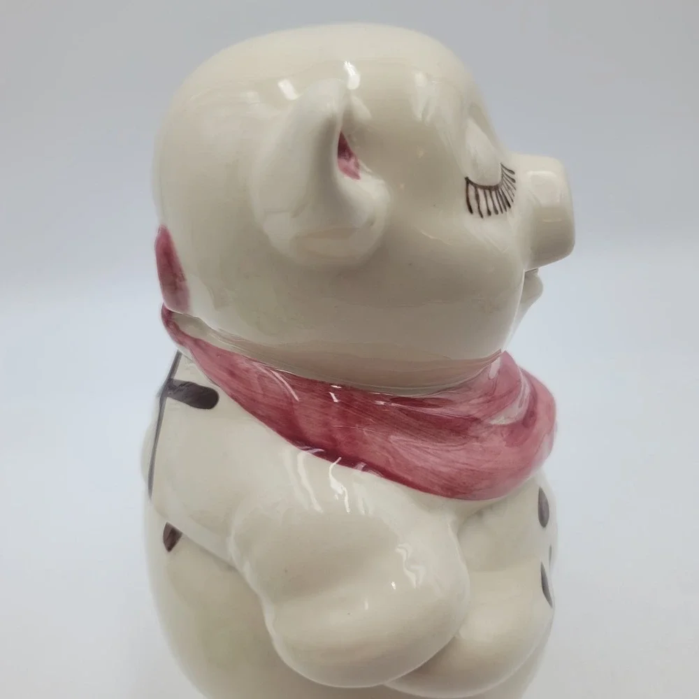 VTG Shawnee Smiley Ceramic Pig Cookie Jar Pink Chrysanthemum Floral Scarf CHIP